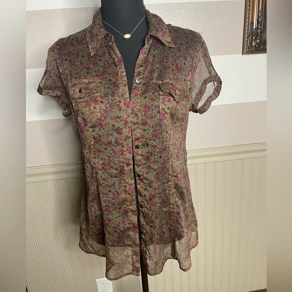 Converse Brown Floral Sheer Blouse - Picture 2 of 8